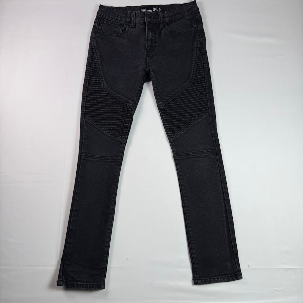 RSQ Seattle Skinny Tapered Moto Jeans Mens 29x30 Black Ribbed Biker Streetwear